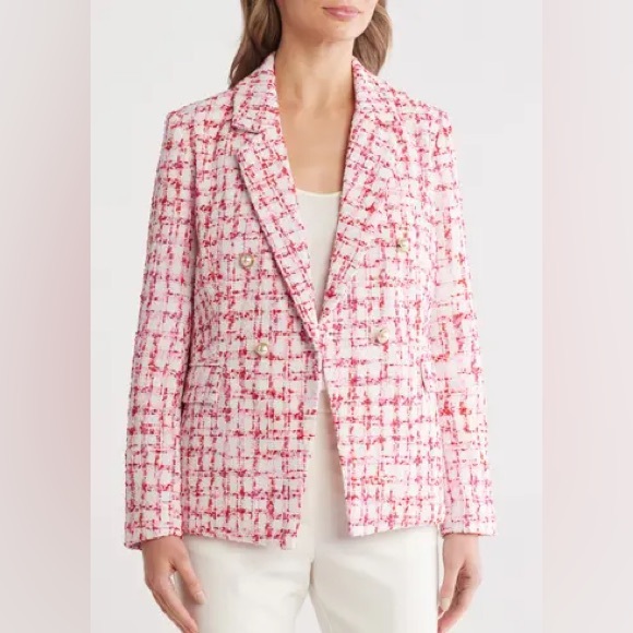 Nanette Lepore Jackets & Blazers - Nanette Lepore Pink and White Tweed Blazer